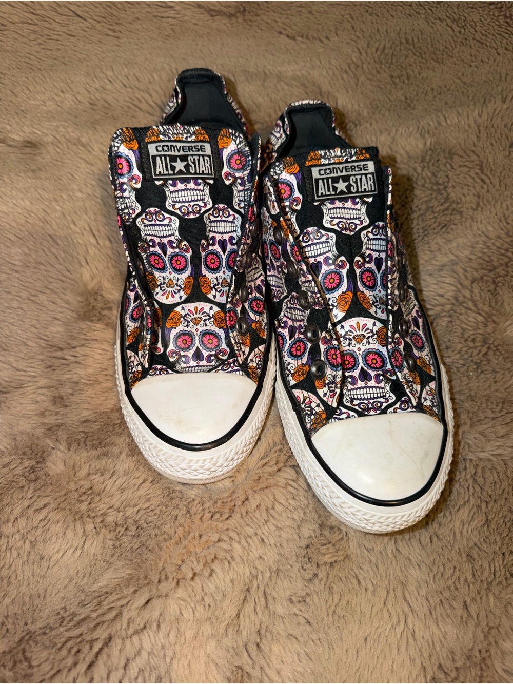 Converse All Star Black Slip-On Sneakers with Multicolor Sugar Skull Print